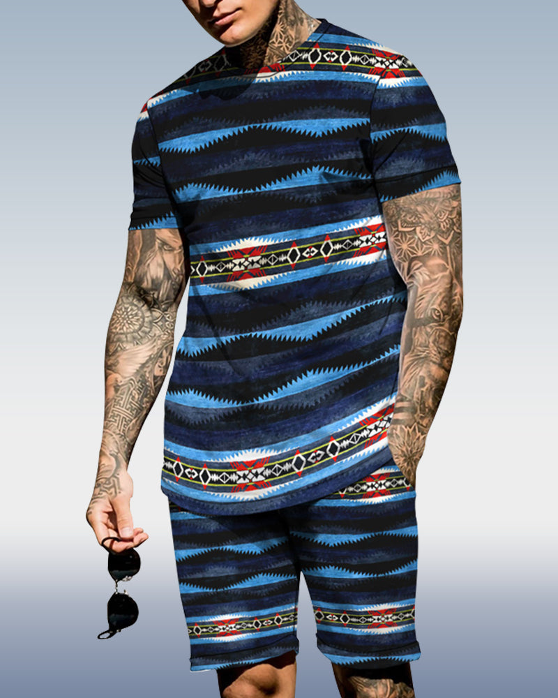 Men's spring and summer striped printed suit 062