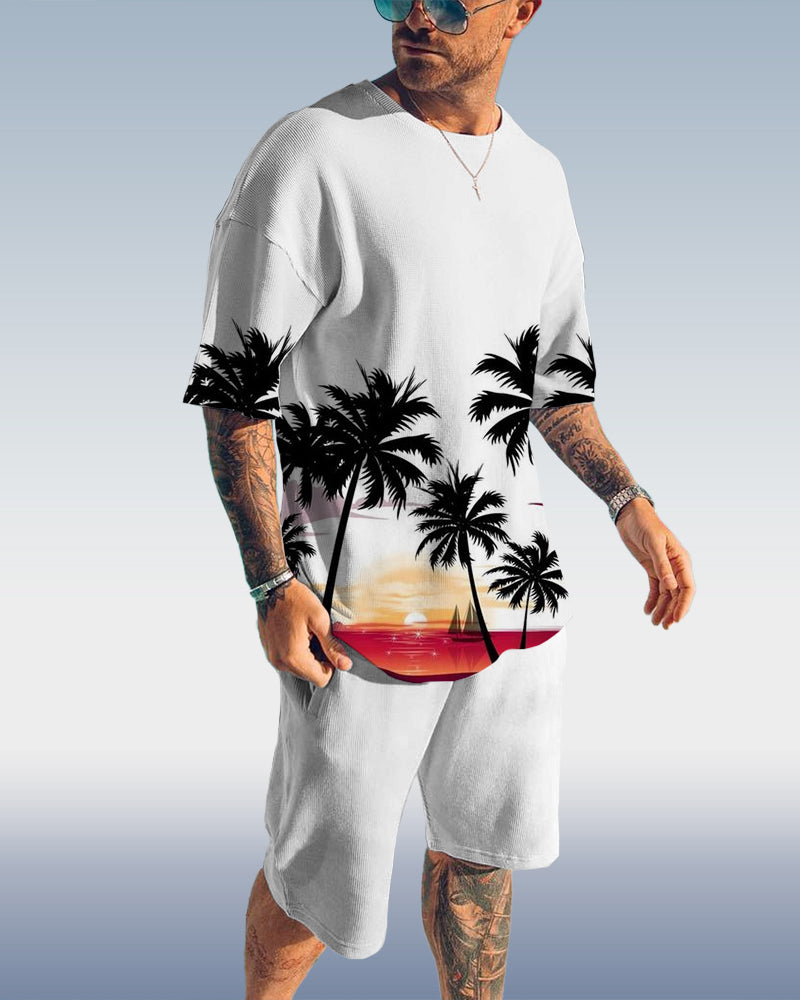 Suitmens Men's Coco Print Shorts Set Apricot 035