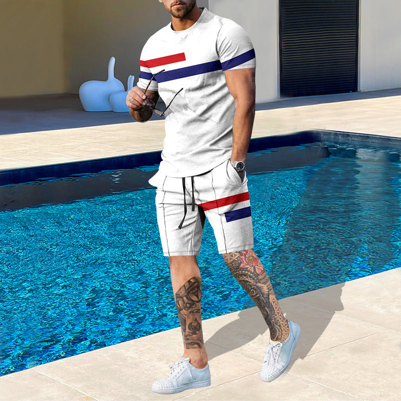 Suitmens Men's Printed Round Neck Short Sleeve Suit 13