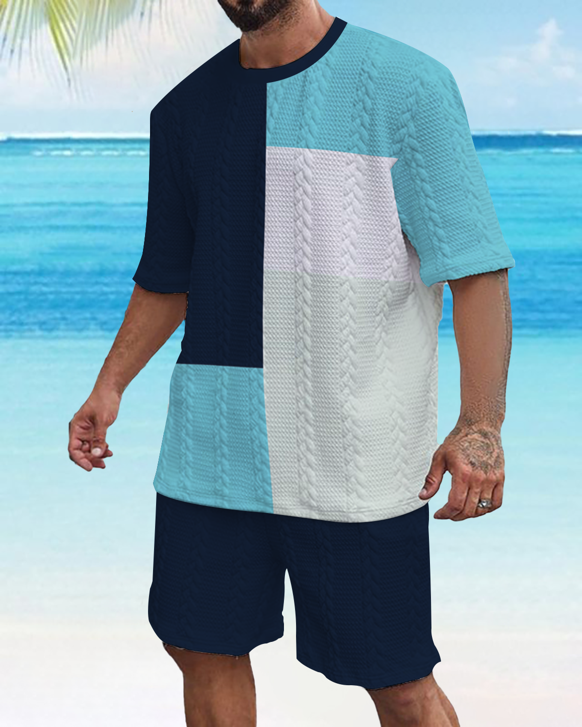 Suitmens Men's Color Block Gorgeous Textured Print Shorts Set 566