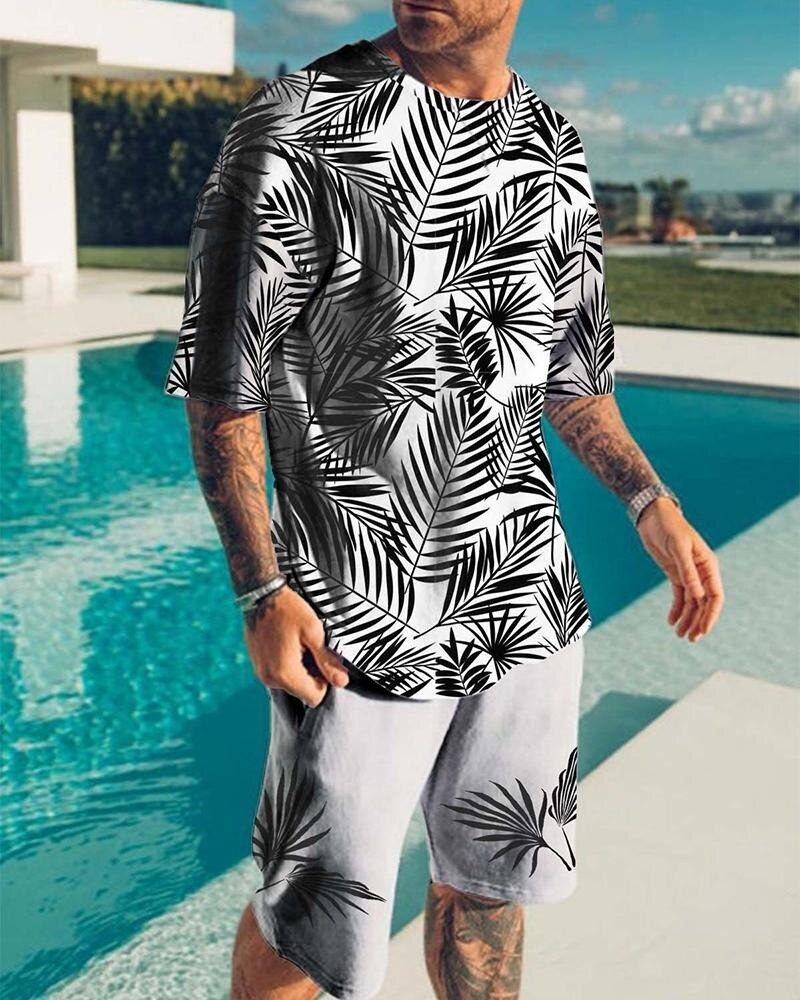 Men's Hawaiian Print Shorts Set 440
