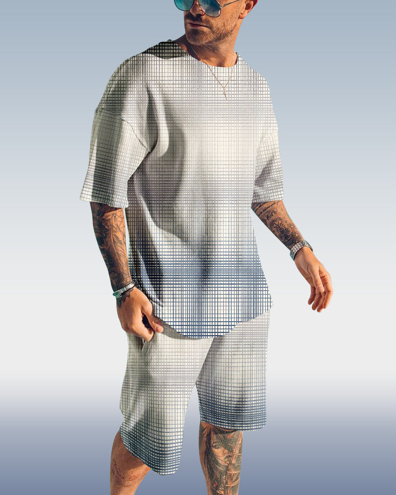 Men's plaid printed shorts Set 418