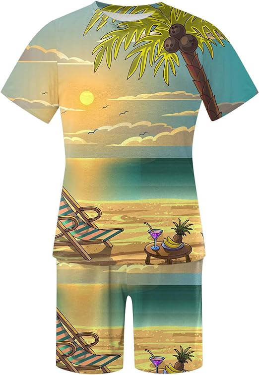Men's Hawaiian Print Shorts Set 454