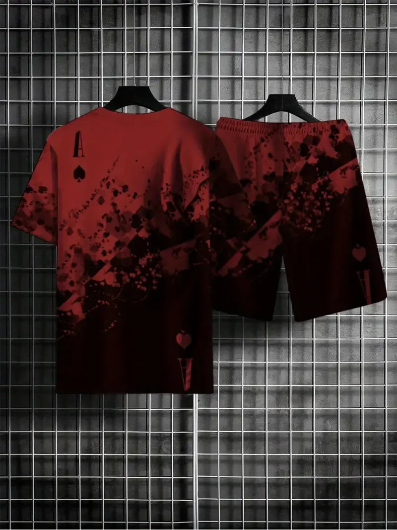 Men's Casual Gradient Print Shorts Set 561