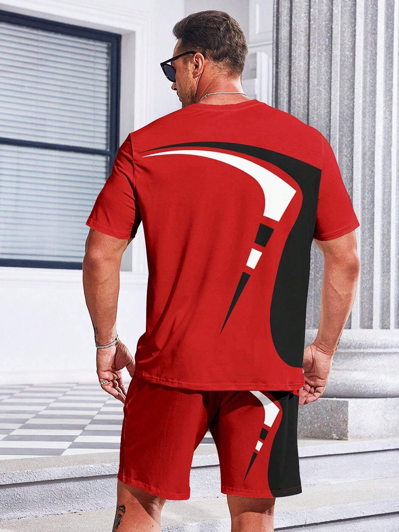 Men's casual color block printed shorts Set 509