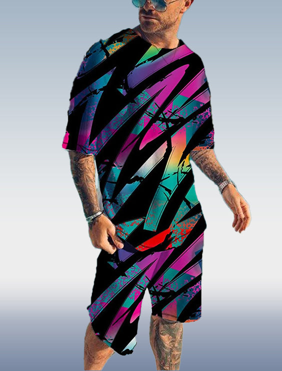 Suitmens Men's Colorblock Print Shorts Set 133