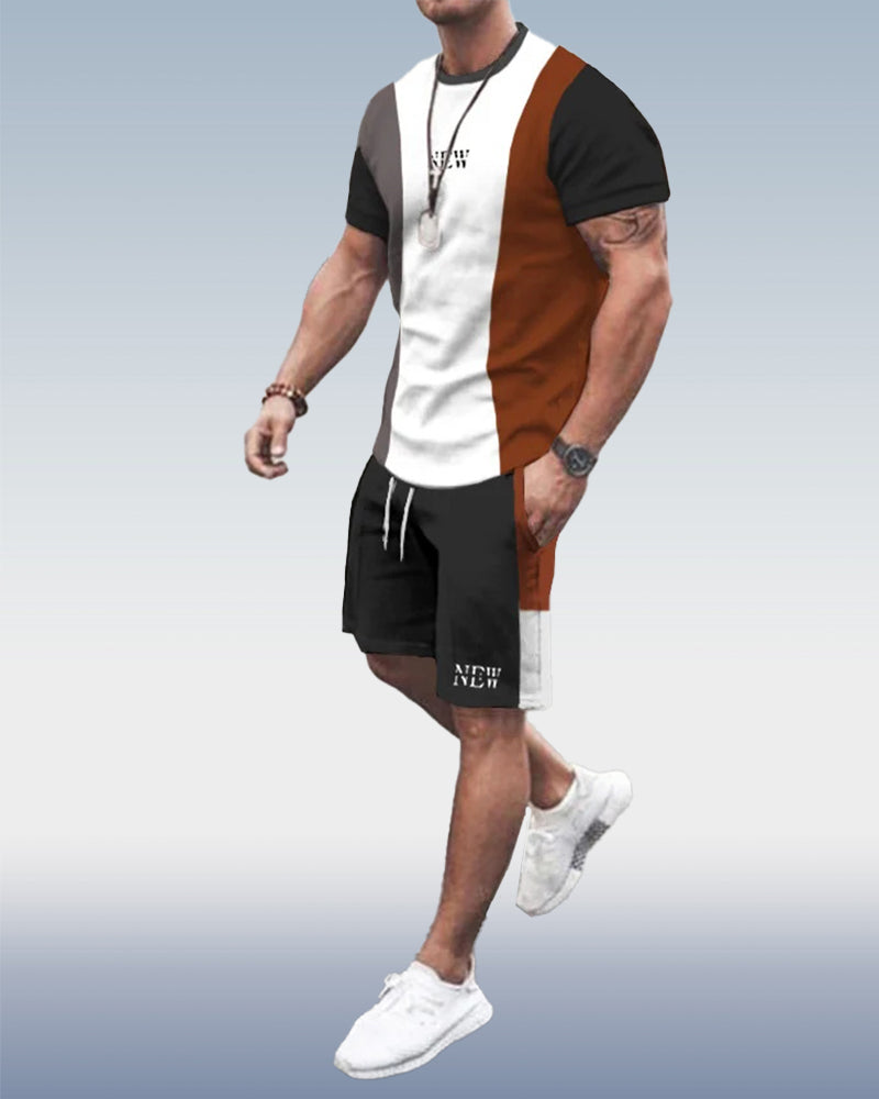 Suitmens Men's Colorblock Print Shorts Set 127