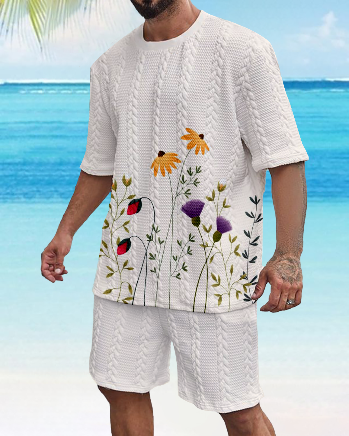 Men's Color Block Gorgeous Textured Print Shorts Set 570