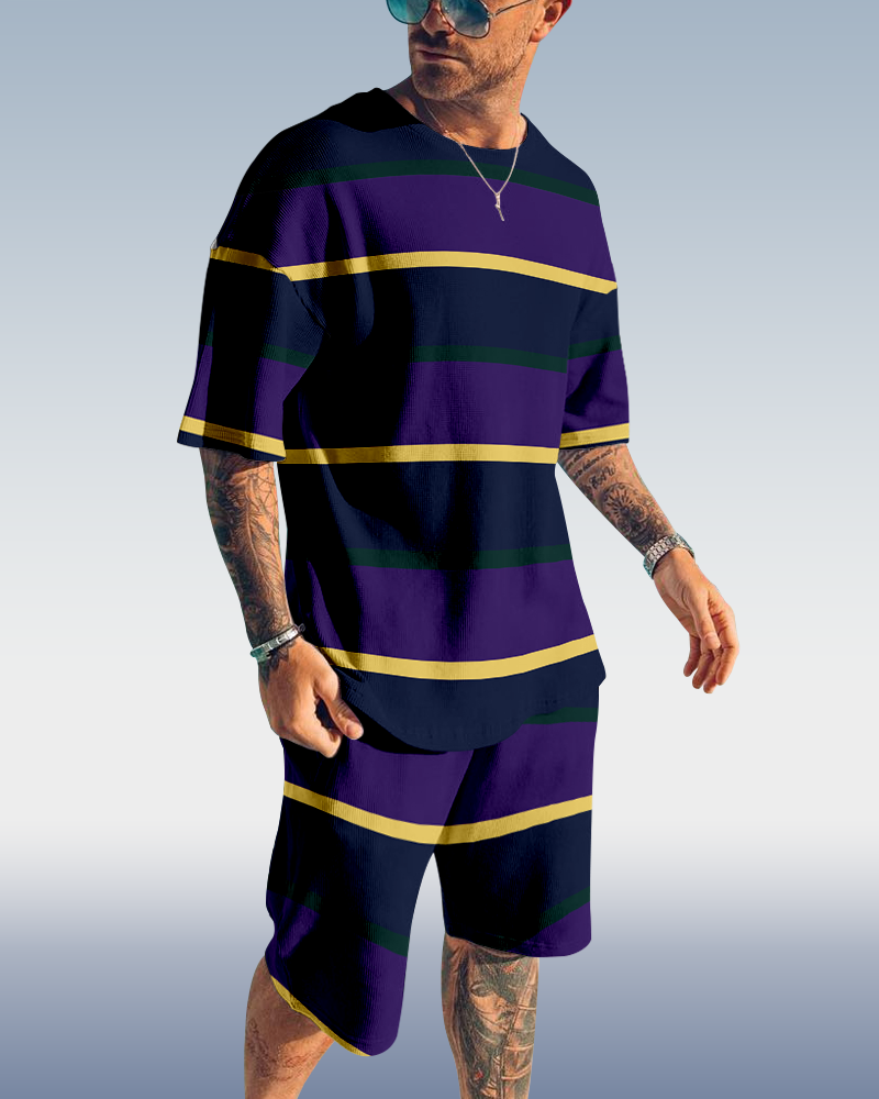 Men's color block printed shorts suit 438