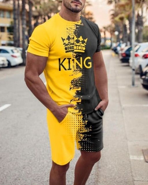 Suitmens Men's Crown Print Shorts Suit