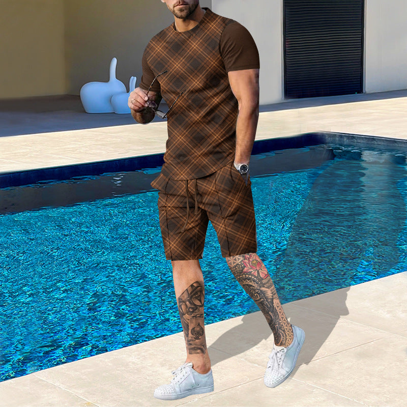 Suitmens Men's Printed Round Neck Short Sleeve Suit 22