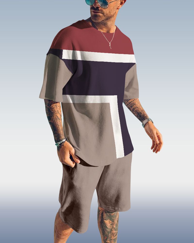 Men's plaid printed shorts Set 433
