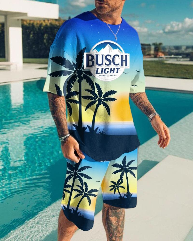 Men's Hawaiian Print Shorts Set 442