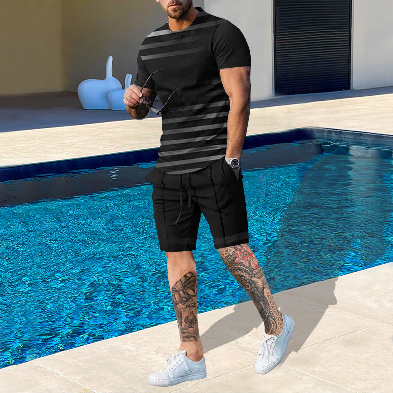 Suitmens Men's Printed Round Neck Short Sleeve Suit 12