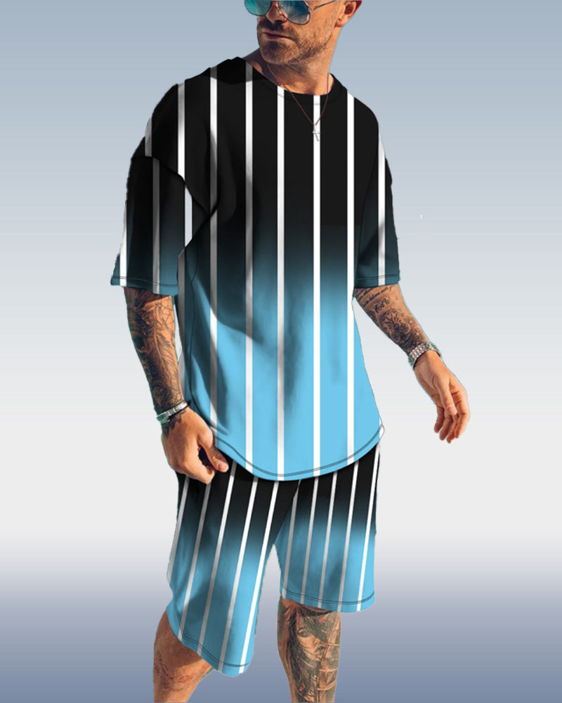 Suitmens Men's Vertical Stripe Print Shorts Set 062