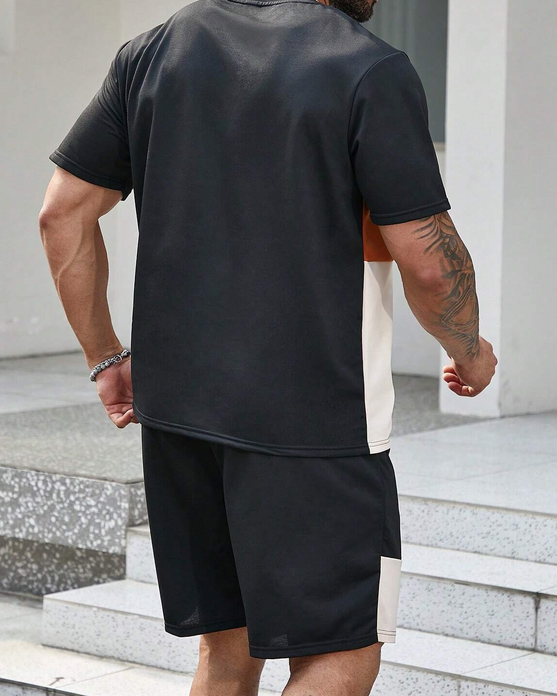 Men's color matching casual shorts Set