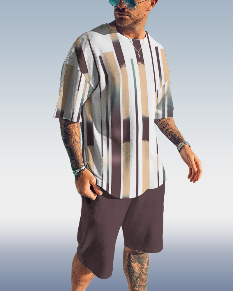 Suitmens Men's Vertical Stripe Print Shorts Set