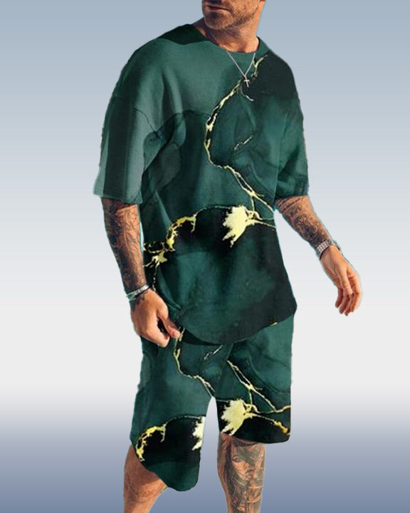 Men's Gradient Colorblock Print Shorts Set 424
