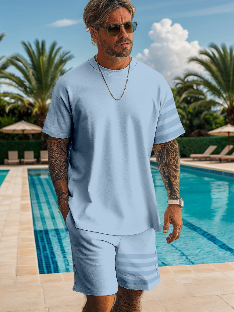 Men's casual color block printed shorts Set 514