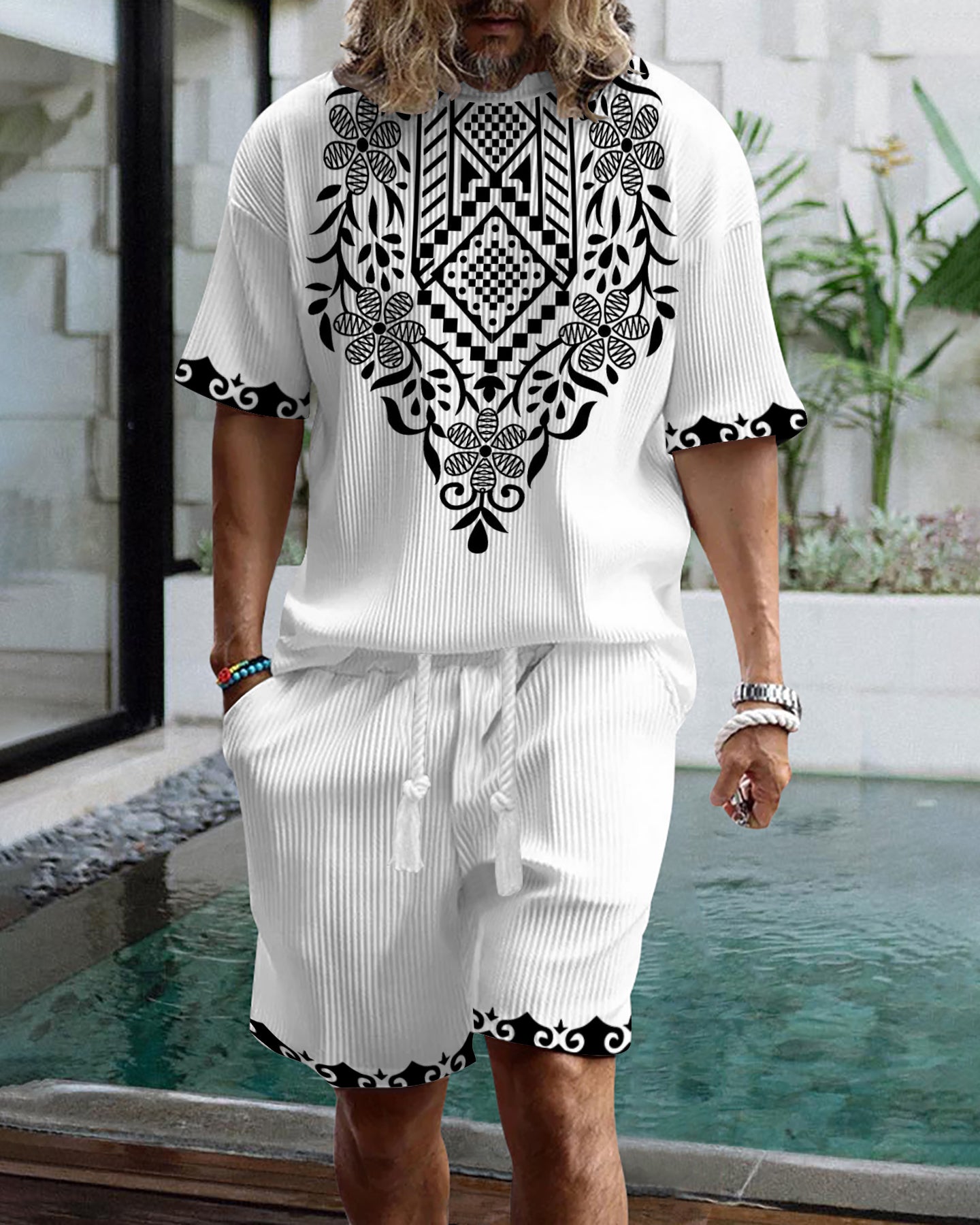 Men's casual gorgeous textured printed shorts set 556