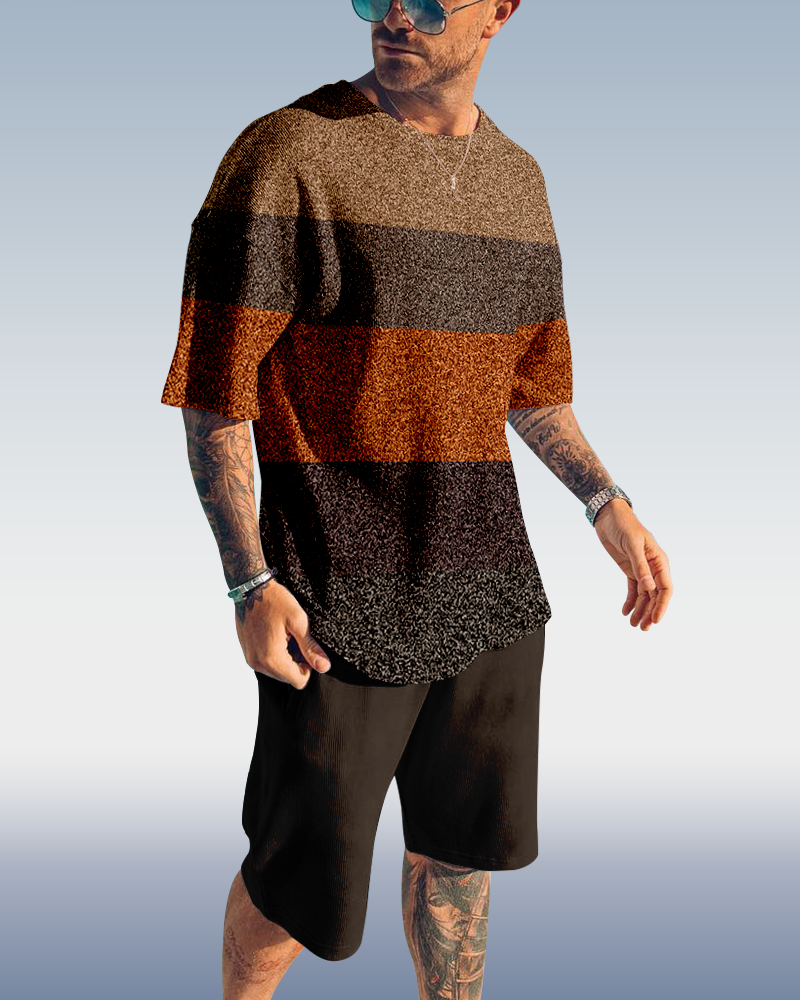 Men's plaid printed shorts Set 421