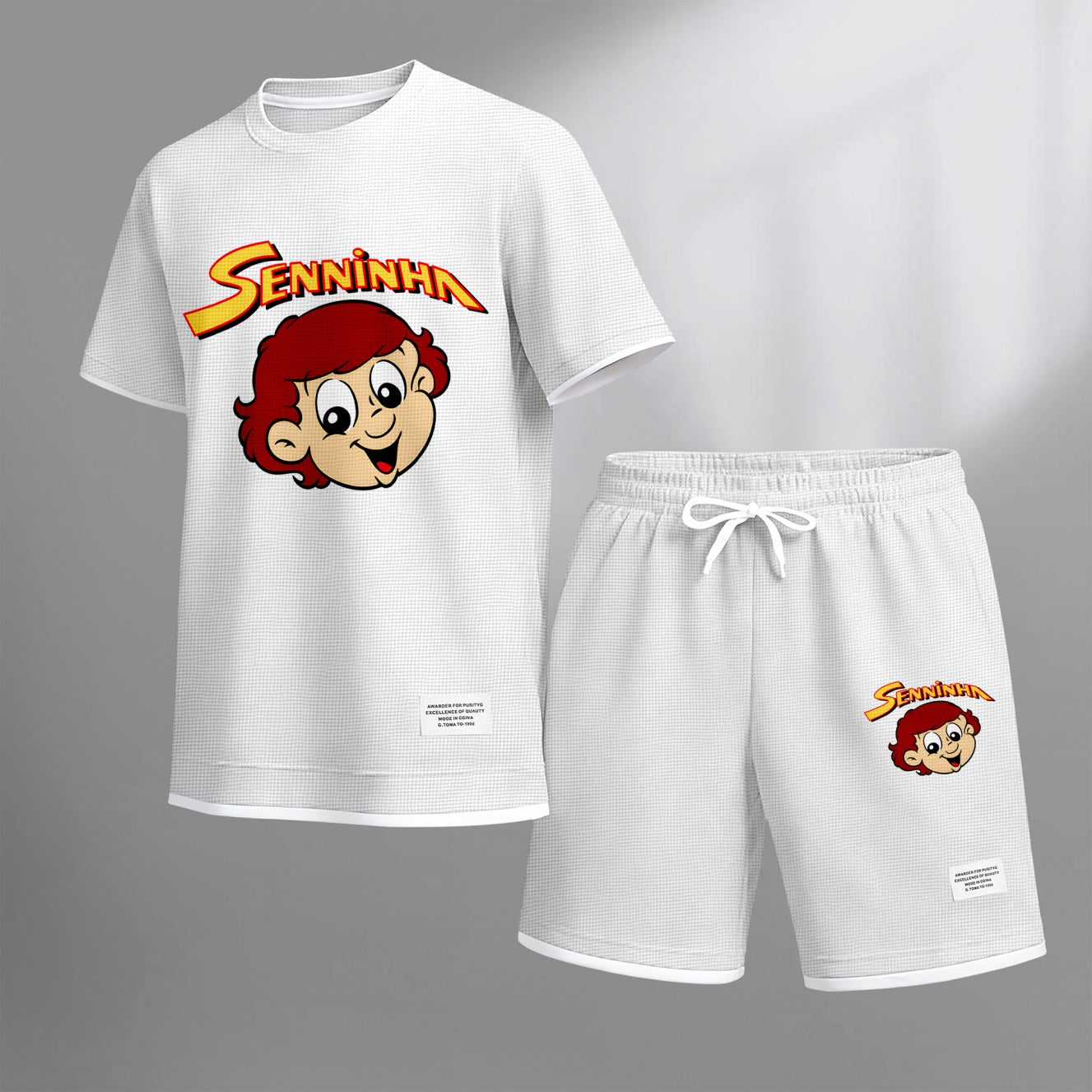 Men's Racing Star Print Waffle Fabric Short-Sleeved Shirt And Shorts Set