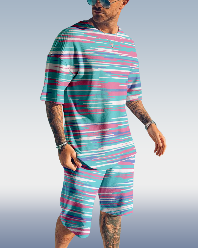 Men's plaid printed shorts Set 428