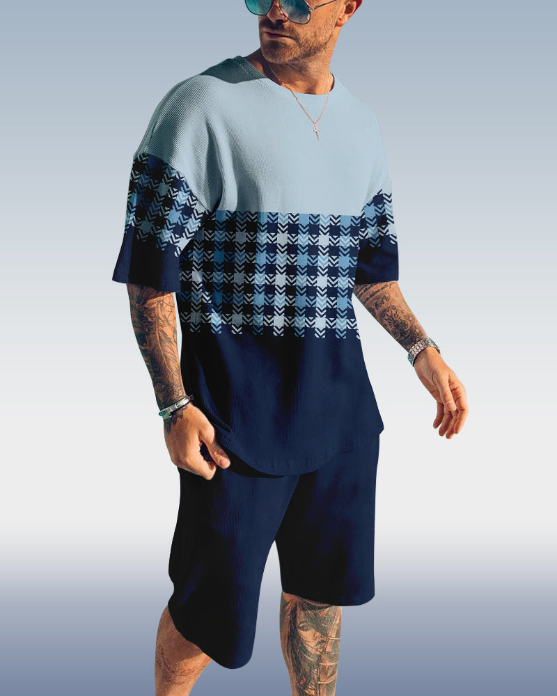 Suitmens Men's casual color block printed shorts Set 428