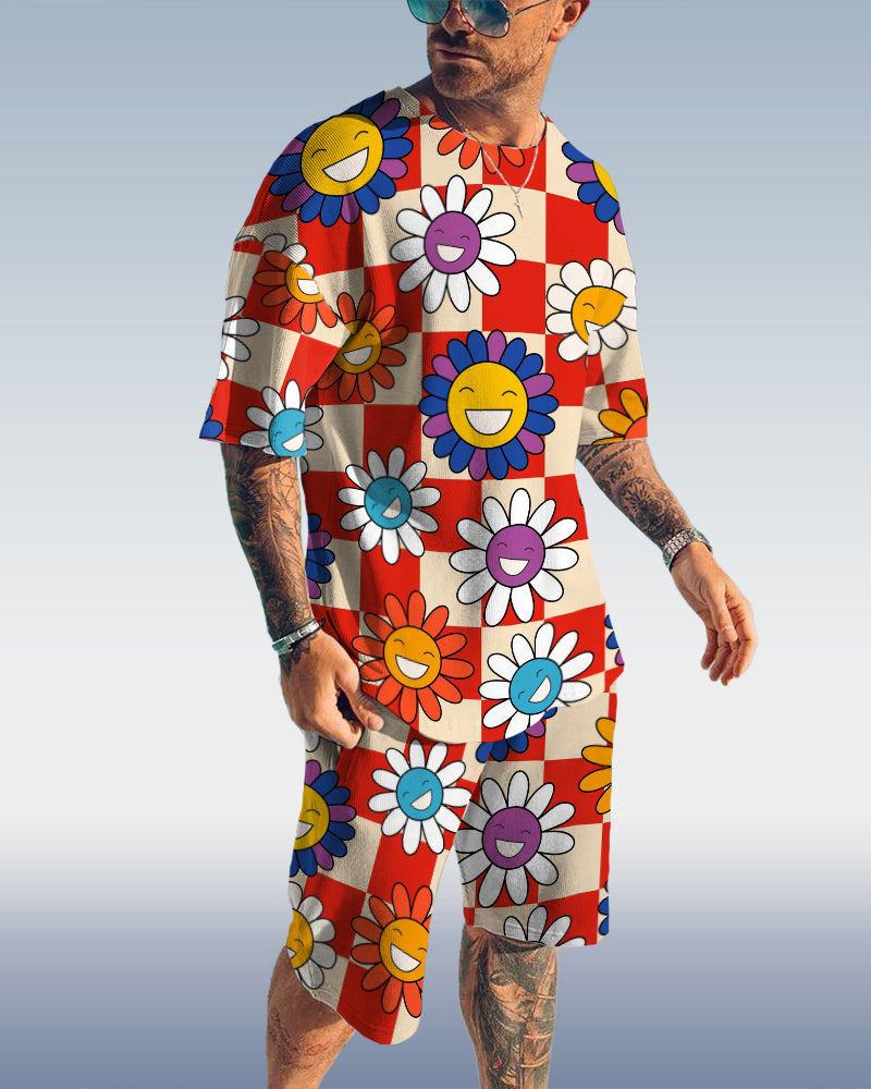 Suitmens Men's Plaid Floral Print Suit 056