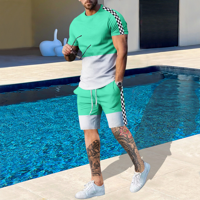 Suitmens Men's Plain Round Neck Short Sleeve Suit 03