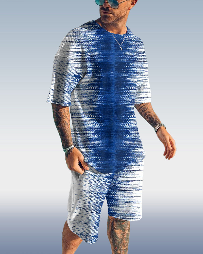 Suitmens Men's Gradient Print Short Sleeve Set 064