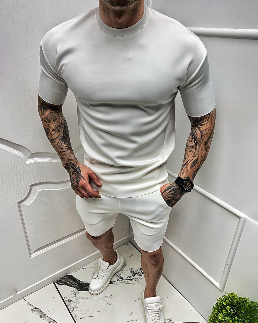 Men's White Fashion Short Sleeve Suit