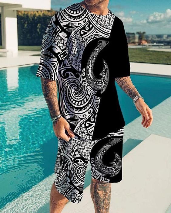 Suitmens Men's Vintage Print Shorts Suit