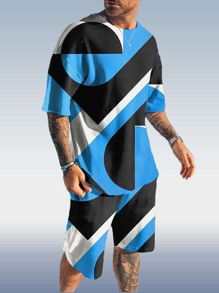 Suitmens Men's Colorblock Print Shorts Set 344