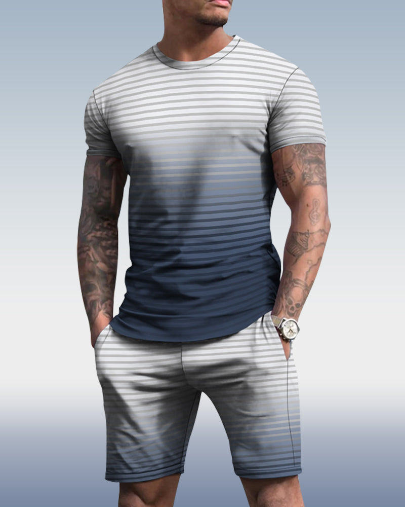 Men's spring and summer gradient stripe print suit 043