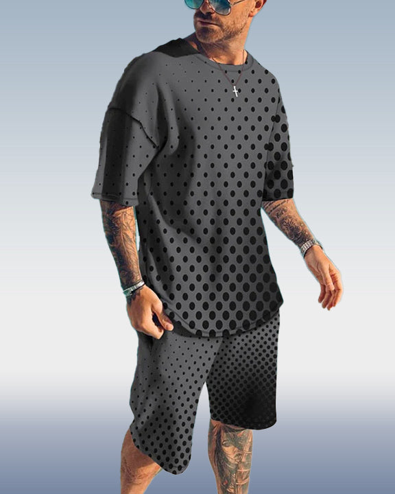 Men's polka dot print shorts set 413