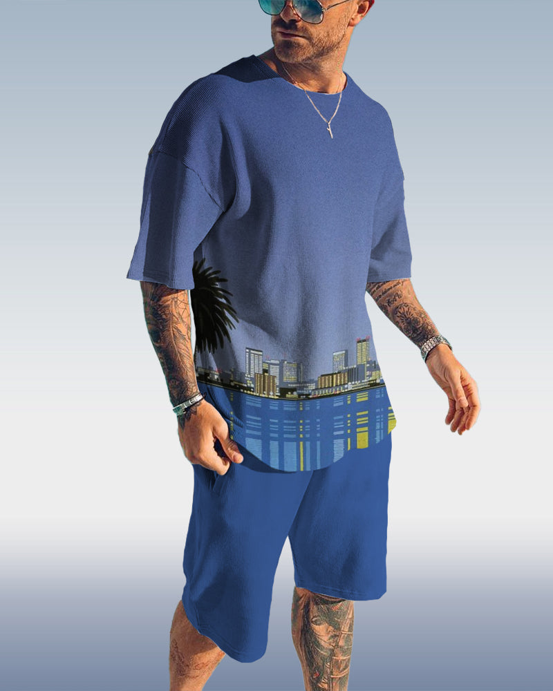 Suitmens Men's Holiday Casual Print Shorts Set 006
