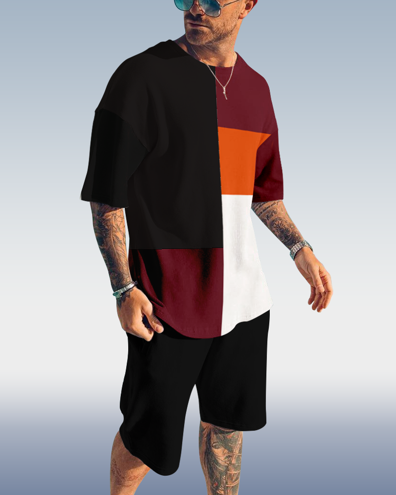 Men's plaid printed shorts Set 422