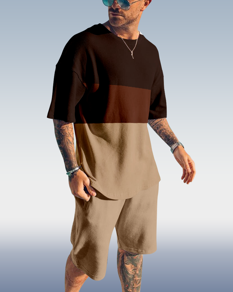 Men's plaid printed shorts Set 429