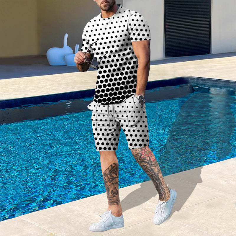 Suitmens Men's Printed Round Neck Short Sleeve Suit 21