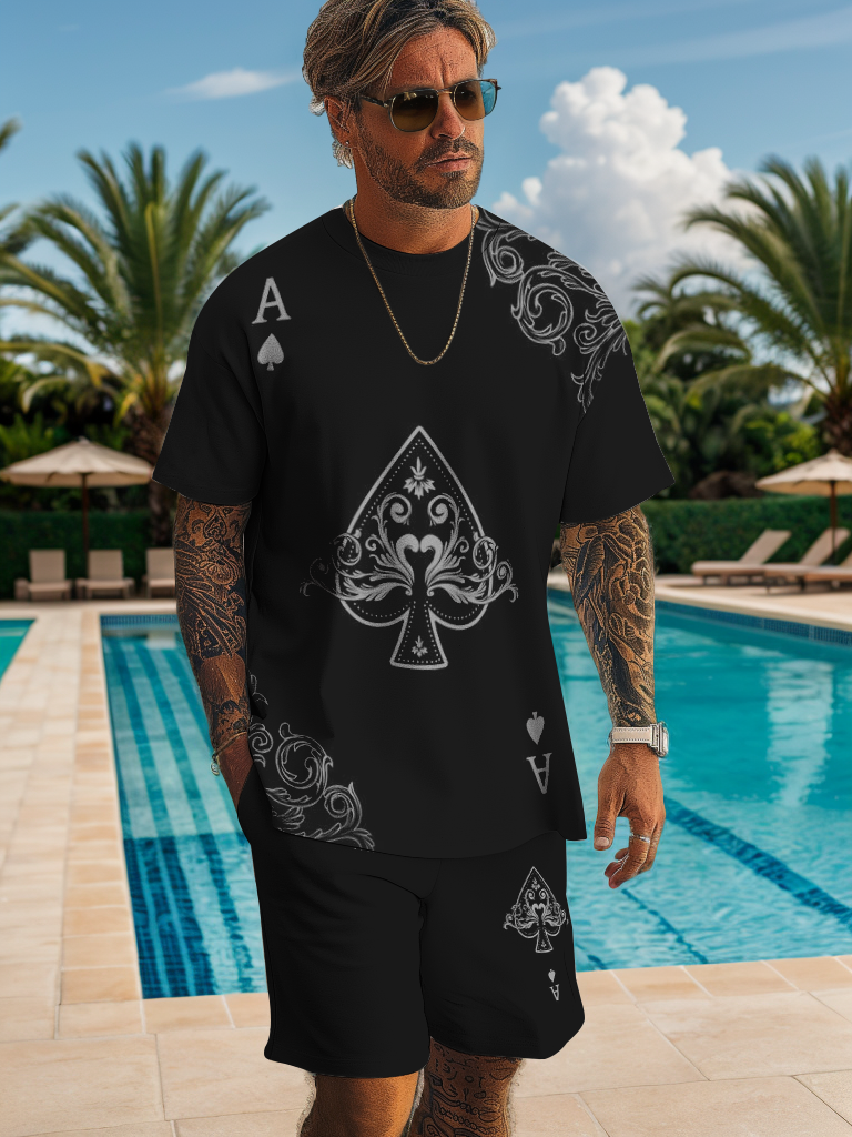 Men's Poker Print Shorts Set 480