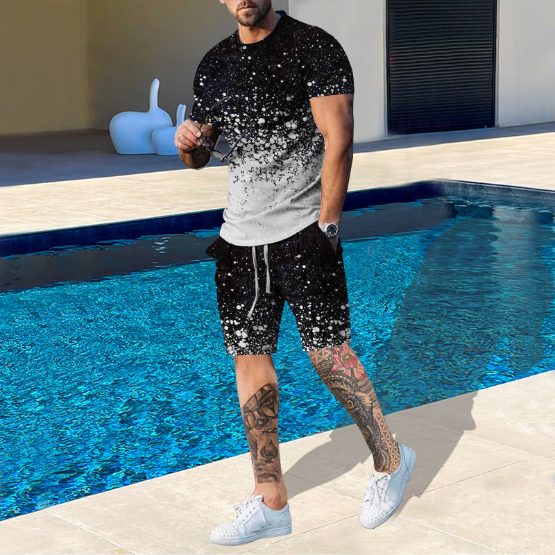 Suitmens Men's Printed Round Neck Short Sleeve Suit 09
