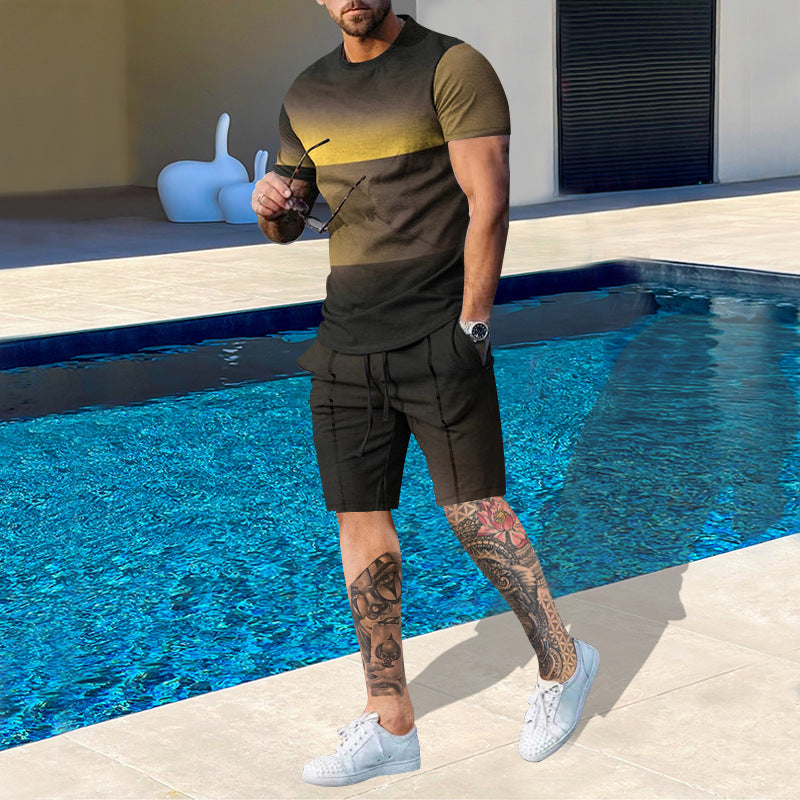 Suitmens Men's Printed Round Neck Short Sleeve Suit 19