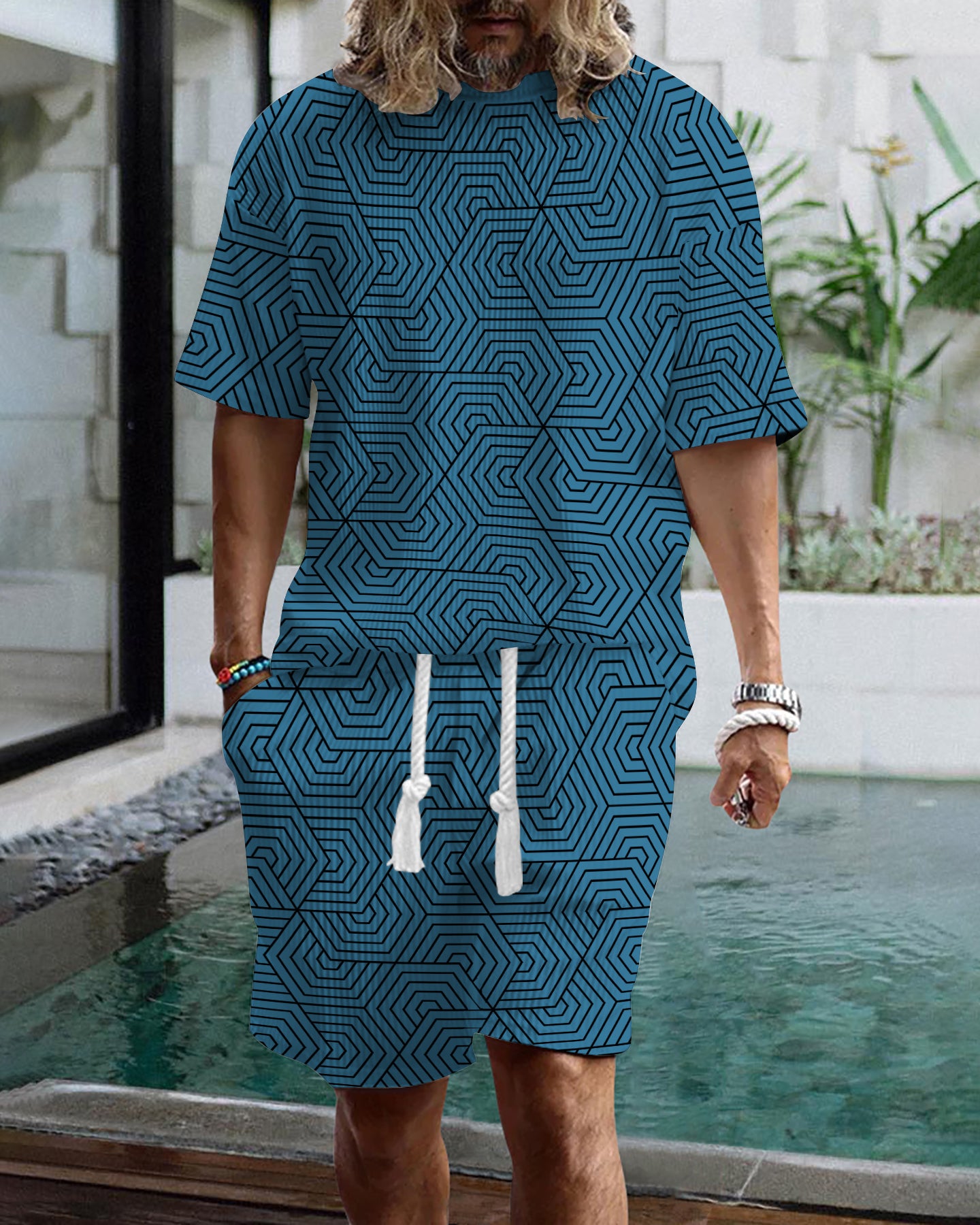 Men's casual gorgeous textured printed shorts set 555