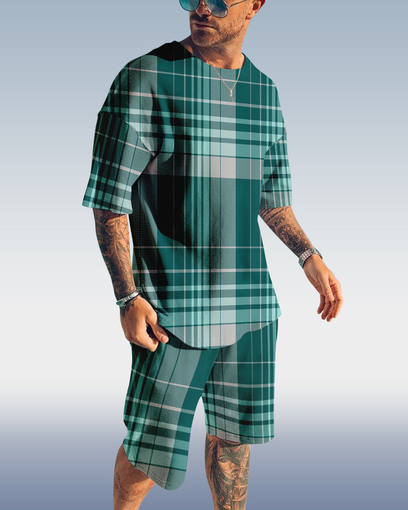 Suitmens Men's plaid printed shorts Set 417