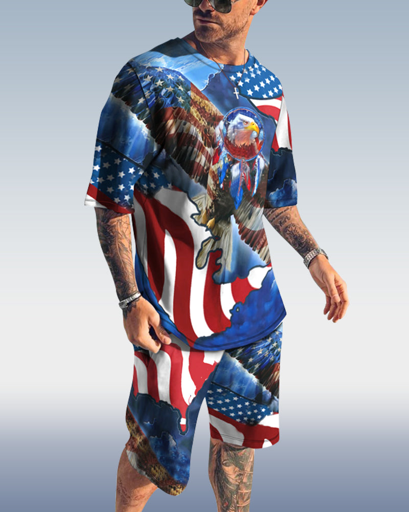 Men's Spring Summer National Flag Printed Suit 061