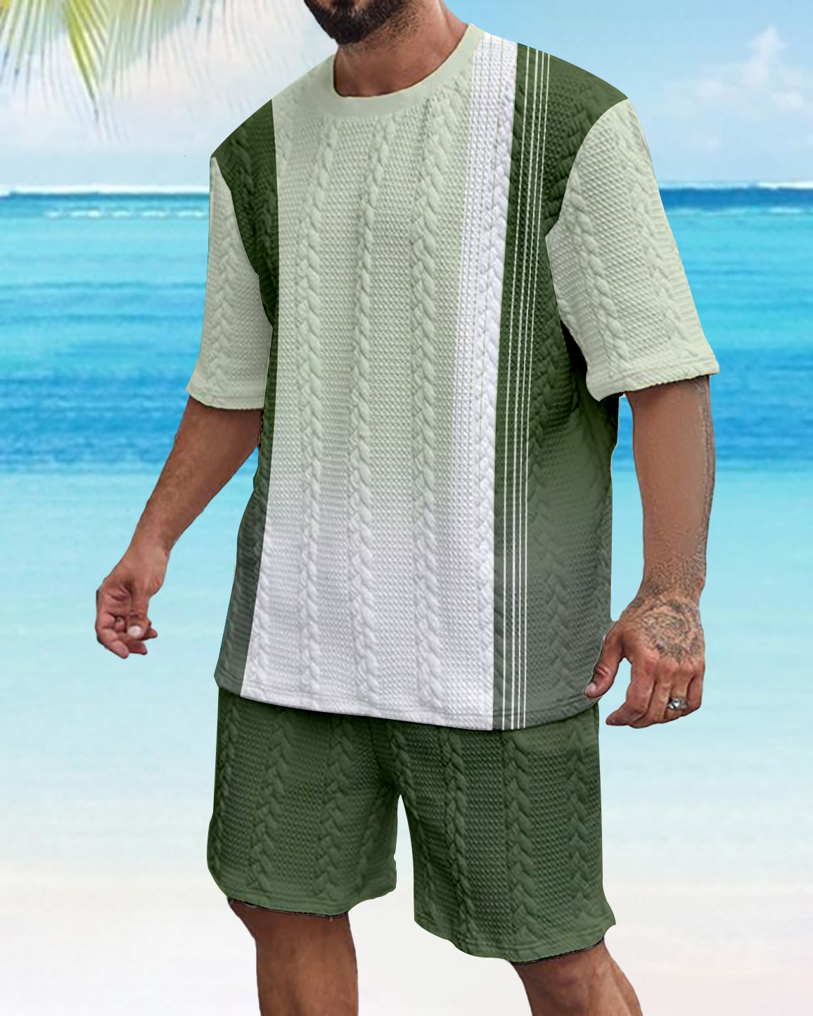 Suitmens Men's Color Block Gorgeous Textured Print Shorts Set 561