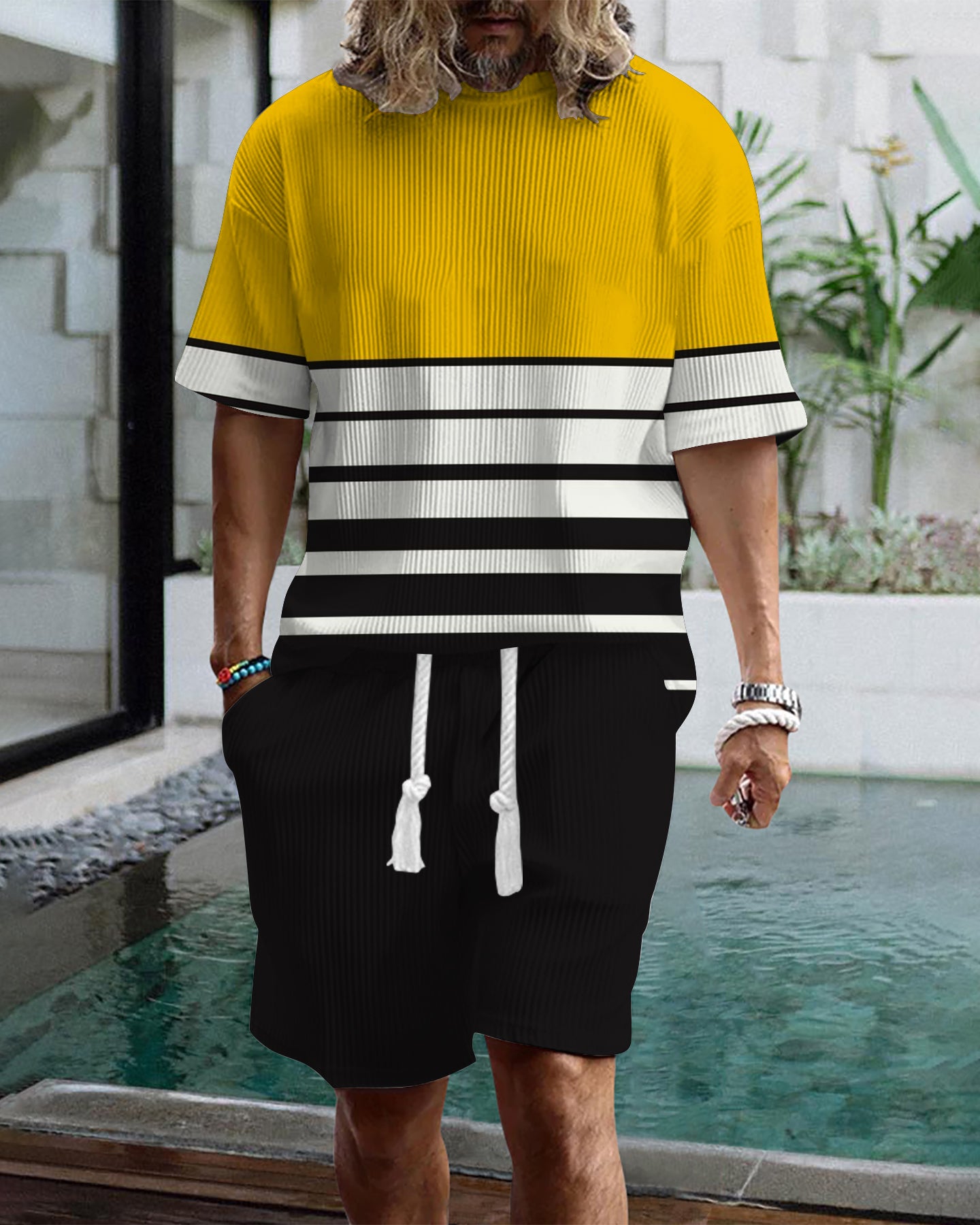 Men's casual gorgeous textured printed shorts set 559