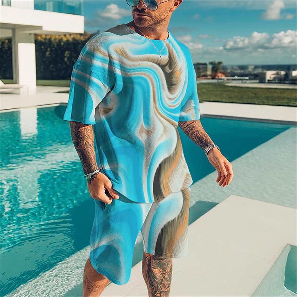 Men's Casual Gradient Print Shorts Set 418