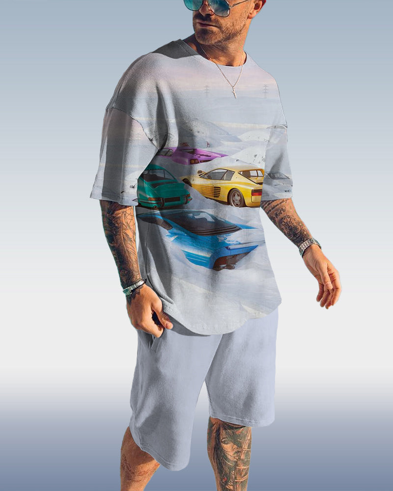Suitmens Men's Car Print Shorts Set